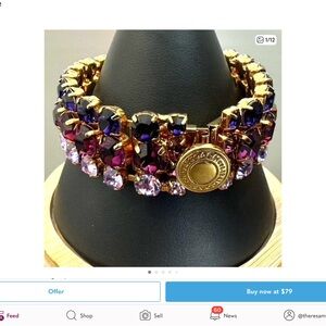 Coach Gold-Tone Bracelet with Purple and Pink Crystals